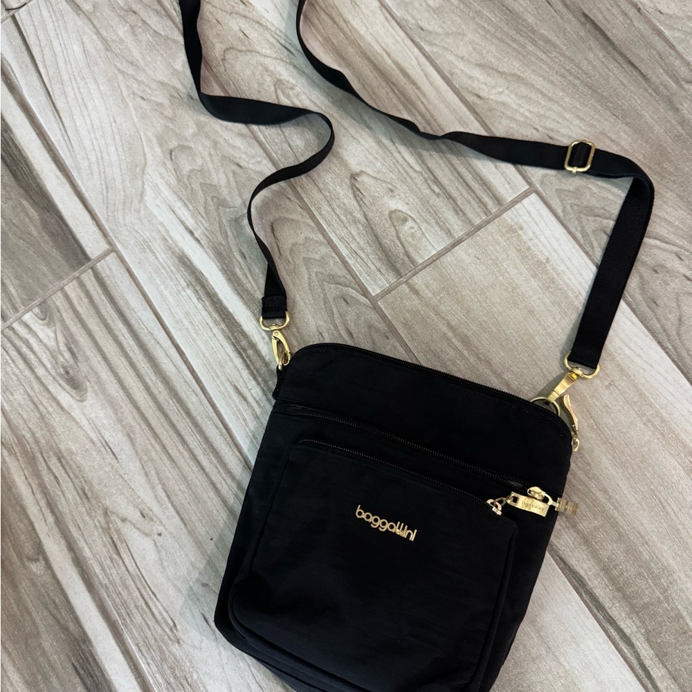 Bagallini Black Crossbody Bag with Gold Accents